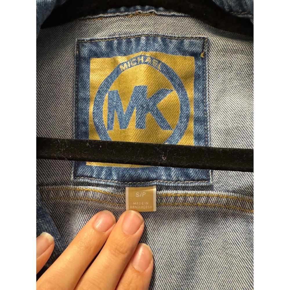 Michael Kors Womens Denim Trucker Jacket Medium Wash Blue Cotton Tencel Size S - Picture 3 of 4